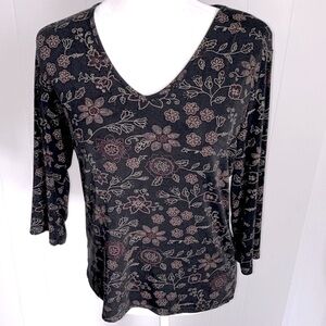 JM Collection Paisley Floral Top Blouse Pullover 3/4 Sleeve Size Large Women’s